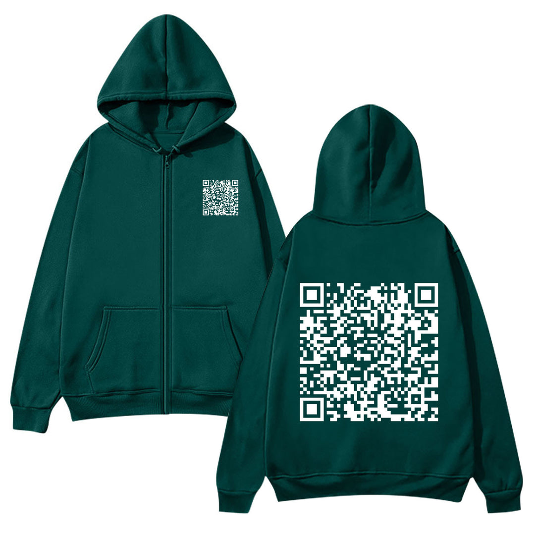 Kvinders hættejakke med QR-kode design og blødt fleece Skovae