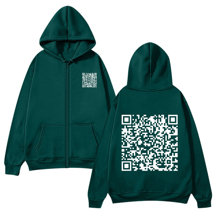 Kvinders hættejakke med QR-kode design og blødt fleece Skovae
