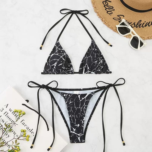 Dame blomster mønster trekant bikini sæt Stilla 1750838622