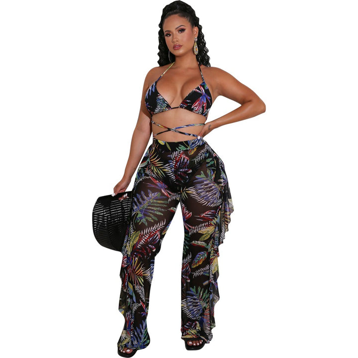 Dame To-delt Strandensemble med blomsterprint og transparente detaljer Stilla