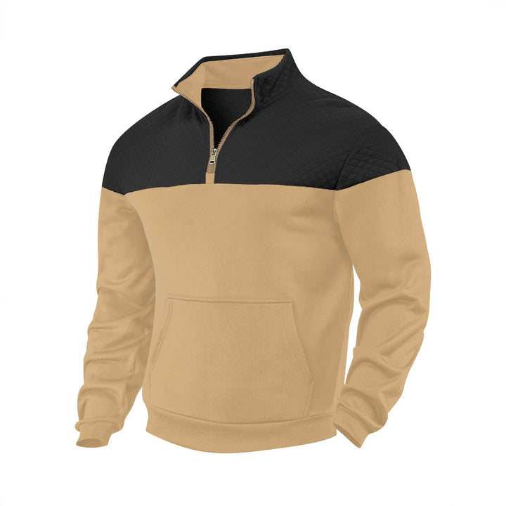 Herren nan skulderpanel-halvzip-sweatpullover med quiltet skulderparti og kengurulomme Skovae