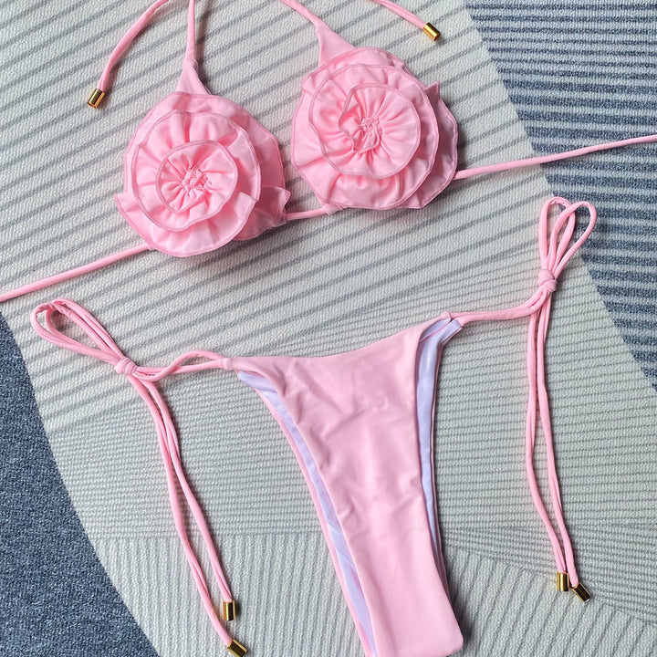 Dame Triangle-bikini med blomster 3D-detail og justerbare stropper Stilla