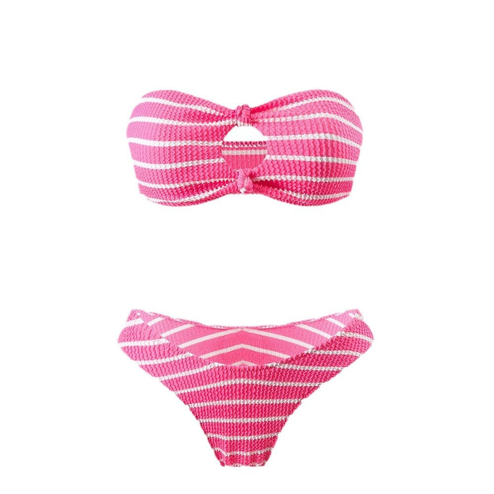 Dame Bandeau-Bikini med legende stribemønster og elegant knude Stilla
