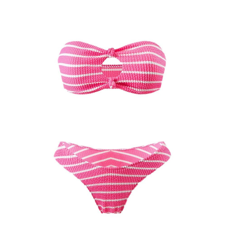 Dame Bandeau-Bikini med legende stribemønster og elegant knude Stilla