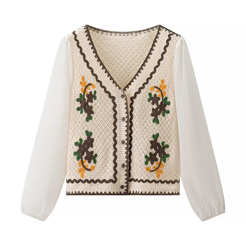 Damer elegant broderet bluse med luftforsvar ærmer Stilla
