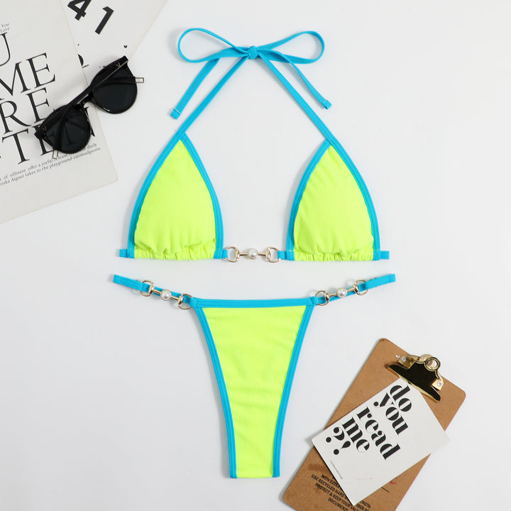 Dame Triangel-Bikini med moderne rib-design og dekorative elementer Skovae