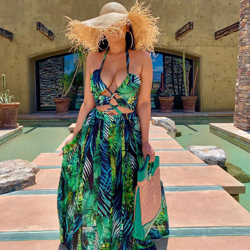 Dame Maxi-strandkjole med raffinerede cut-out-detaljer og elastisk talje Stilla