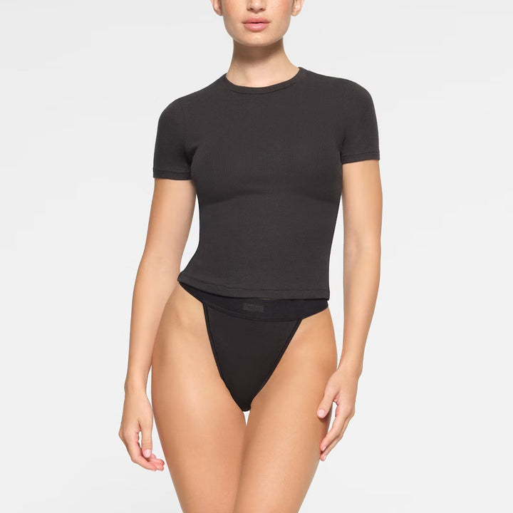 Damer Blødt Ribbet Crop Top og Frækt Tanga-Sæt Stilla