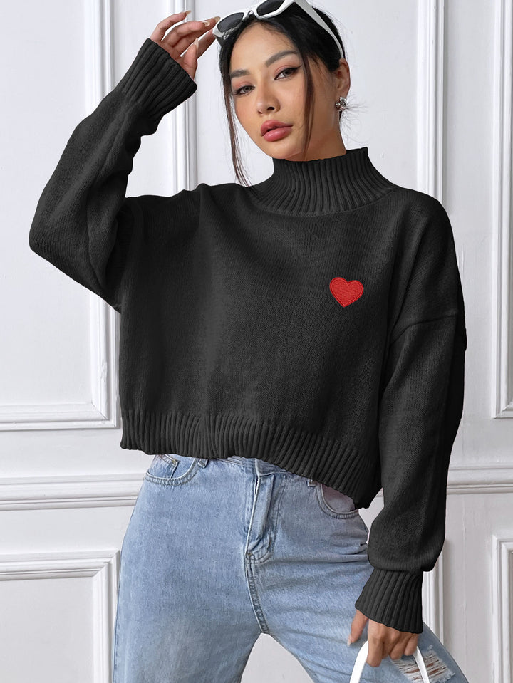 Dame hyggelig turtleneck sweater med hjerteapplikation Stilla