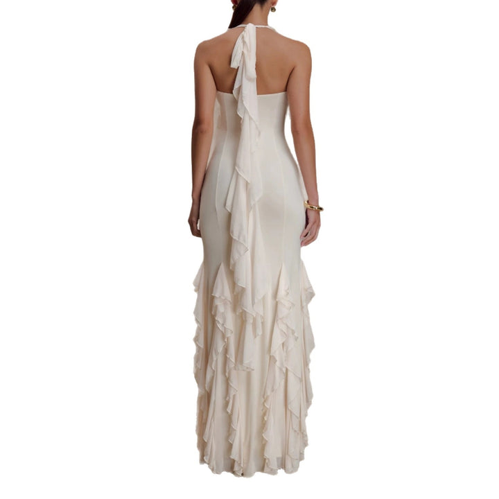 Dame Elegant Langærmet Maxikjole med Ruffles Detaljer Skovae