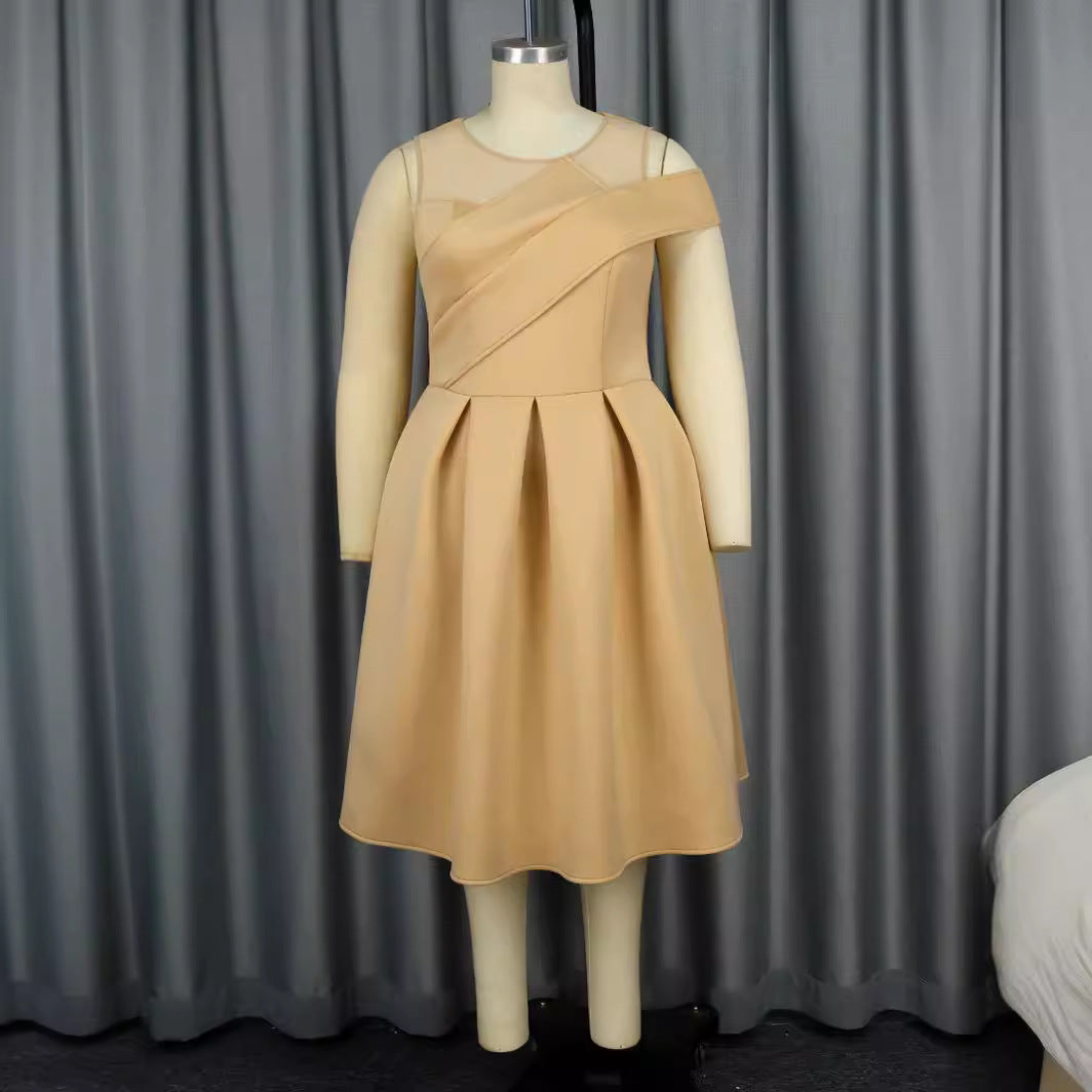Dame Elegant Cocktailkjole med asymmetrisk schnit og gennemsigtige ærmer Skovae