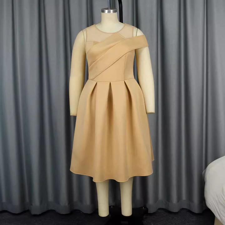 Dame Elegant Cocktailkjole med asymmetrisk schnit og gennemsigtige ærmer Skovae