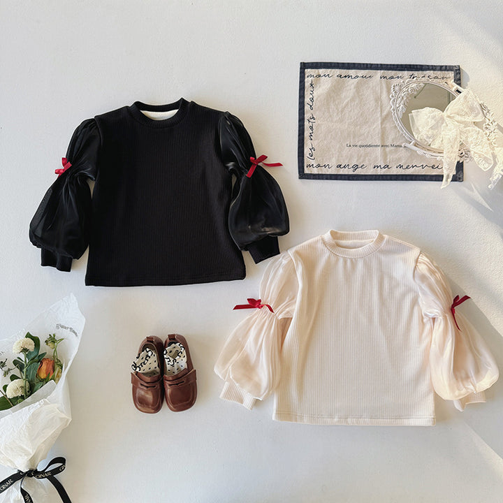 Pige Elegant Puffærmet-top med Satin-detaljer Stilla