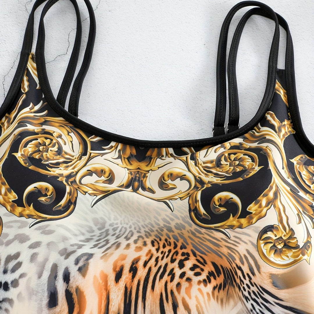Dame Sportsligt Tankini-sæt med moderne Animal-Print og Boxershorts Skovae