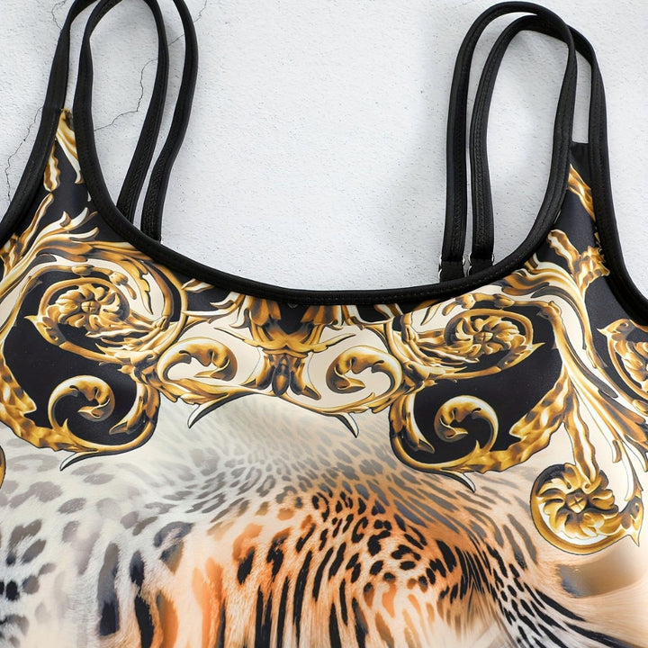 Dame Sportsligt Tankini-sæt med moderne Animal-Print og Boxershorts Skovae