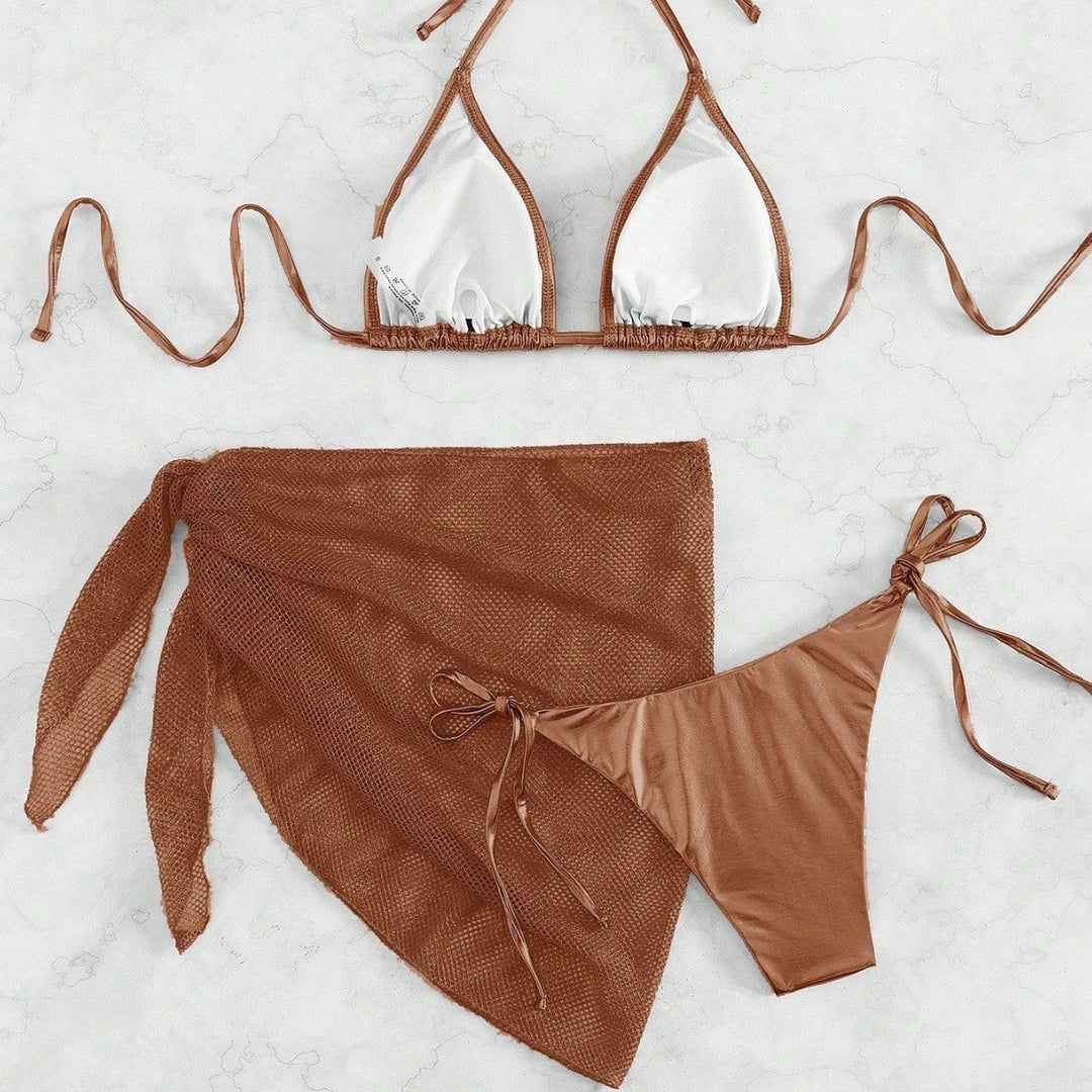 Dame triangel-bikini med raffineret netskørt Skovae