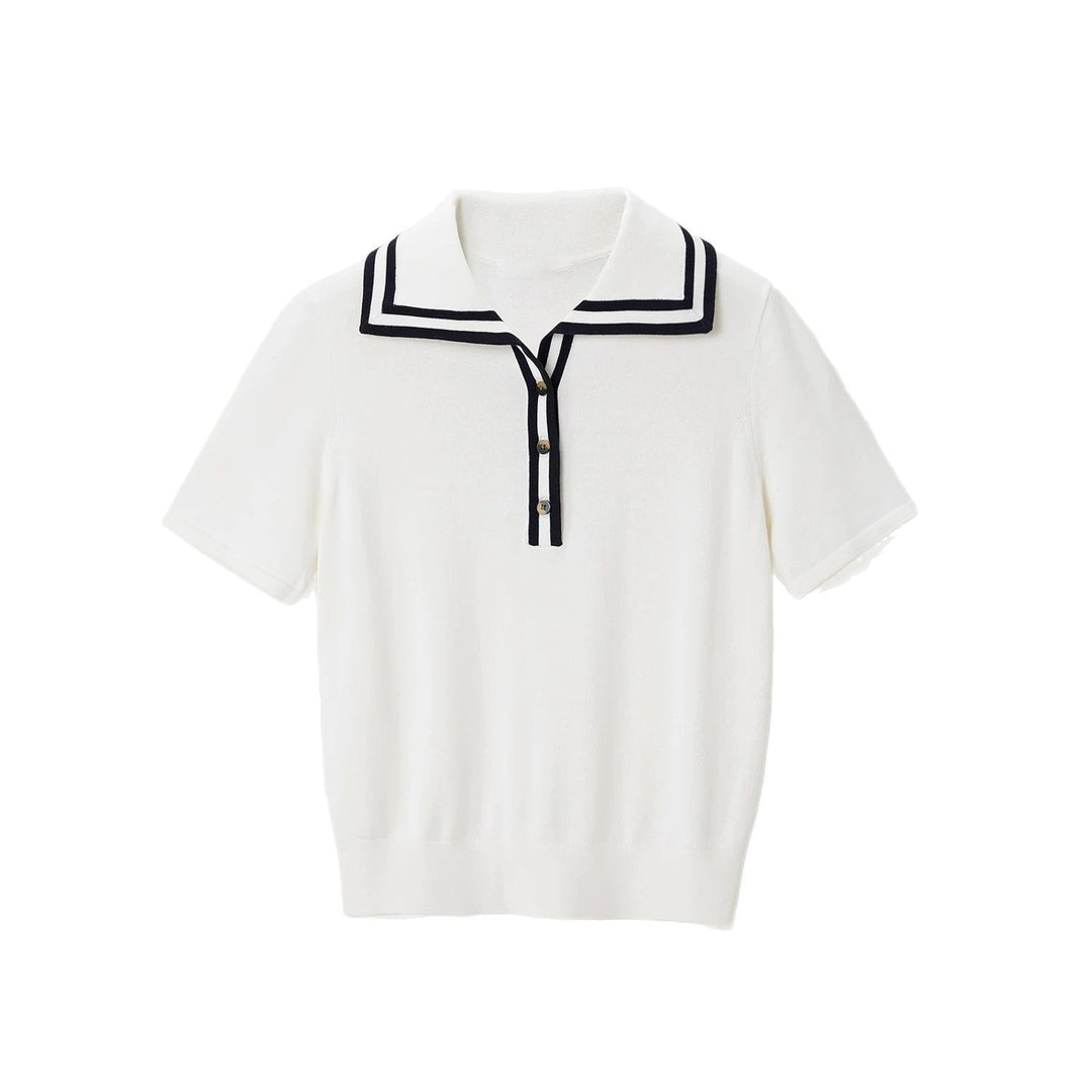 Dame polo shirt med maritim krave og smart knapdetalje Stilla