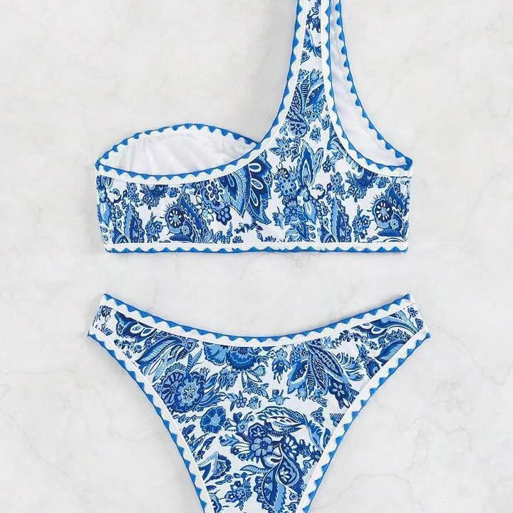 Damer En-skulder Blomster mønster Bikini Sæt Stilla