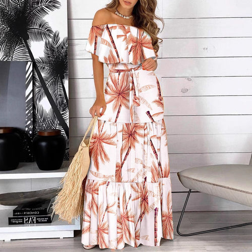 Dame maxikjole med off-shoulder design og blomster mønster Stilla
