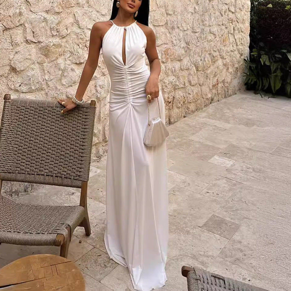Femme Elegante Halterneck Slids Maxi Kjole Stilla