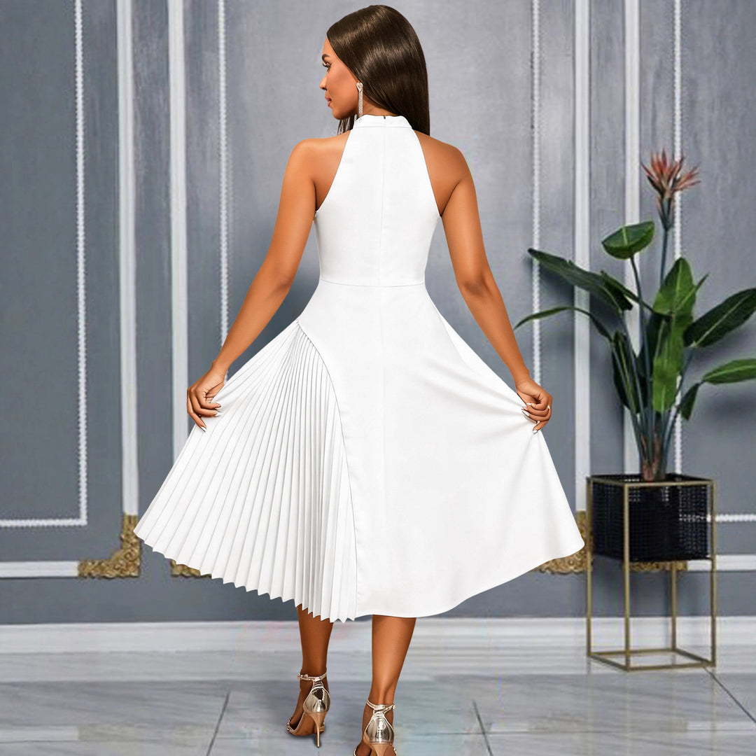 Dame Elegant midi kjole med plissé-detalje Skovae
