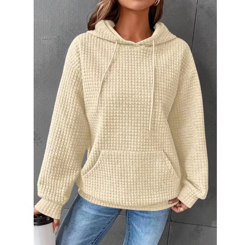 Kvinder Vaffelstruktur Hoodie med Kængurulomme og Casual Fit Stilla