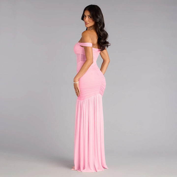 Damer elegant Maxikjole med Off-Shoulder-design og raffinerede rynke-elementer Skovae