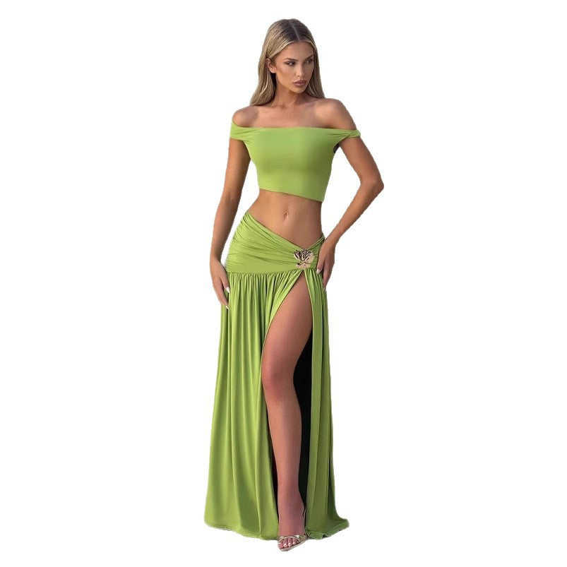 Dame Crop-top med off-shoulder design og elegant drapering Skovae