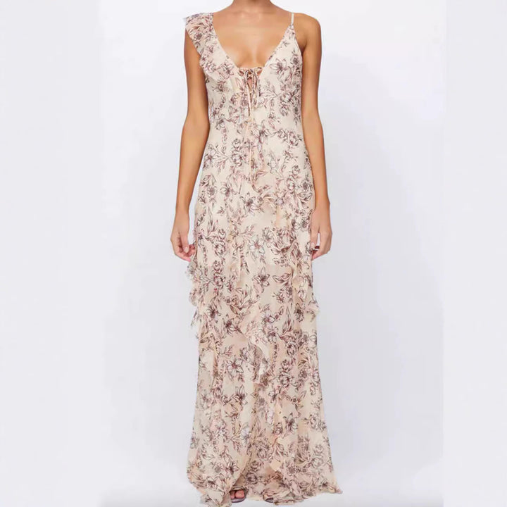 Damer sommer maxi kjole med blomsterprint Skovae