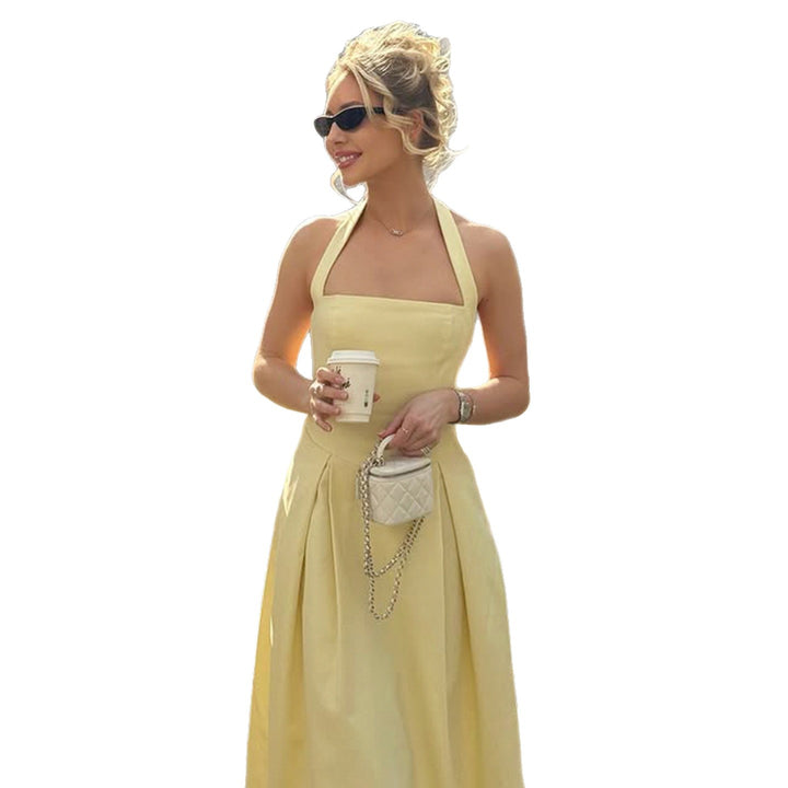 Damen elegantes A-Linien Kleid mit Spaghetti-Trägern und fließendem Saum Skovae