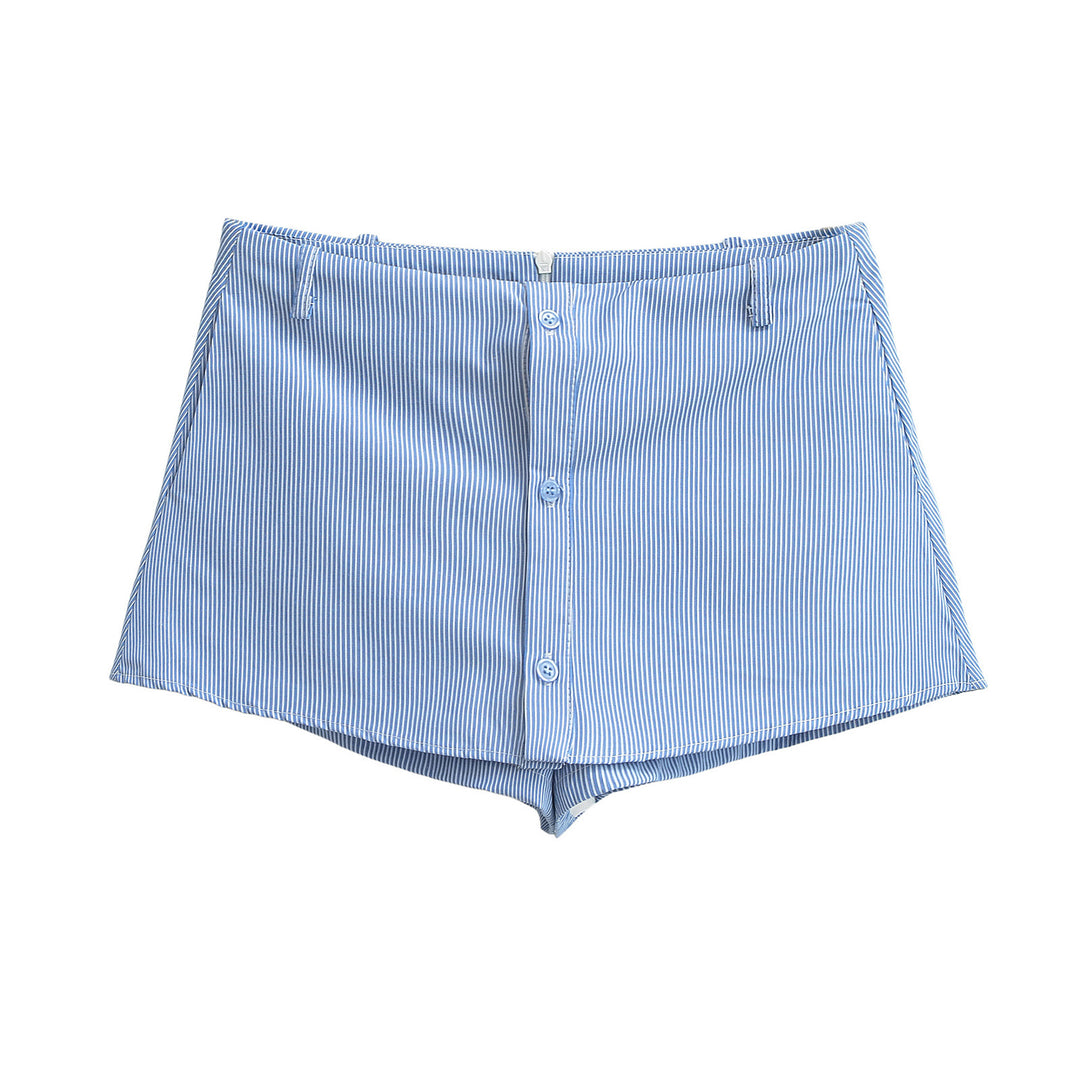 Dame stribede korte shorts med knaplukning og elegant søm Stilla