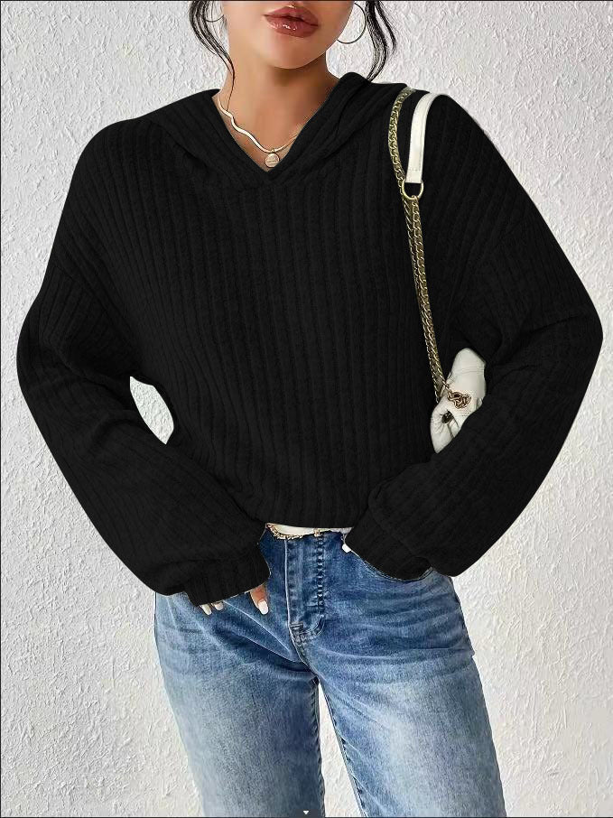 Dame Løs Hoodie med Stilfuldt Ribmønster og Overskudte Ærmer Skovae