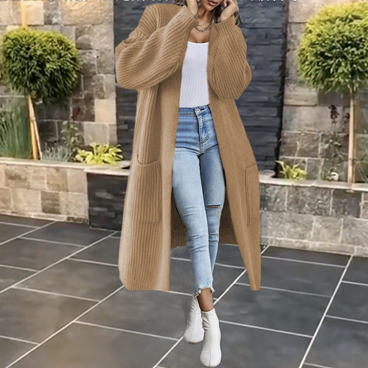 Kvinders chunky strikket cardigan med lommer og åben frontdesign Stilla