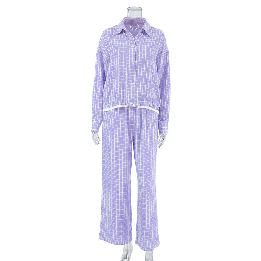 Dame pyjamasæt med komfortabel pasform og moderne ternet mønster Stilla
