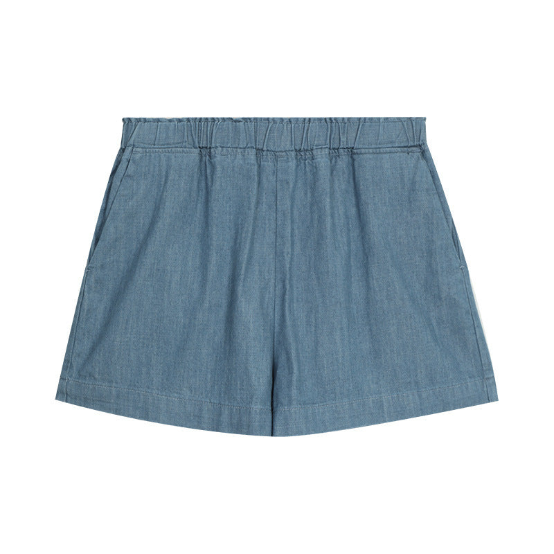 Dame korte denim shorts med elastisk talje og praktiske lommer Stilla