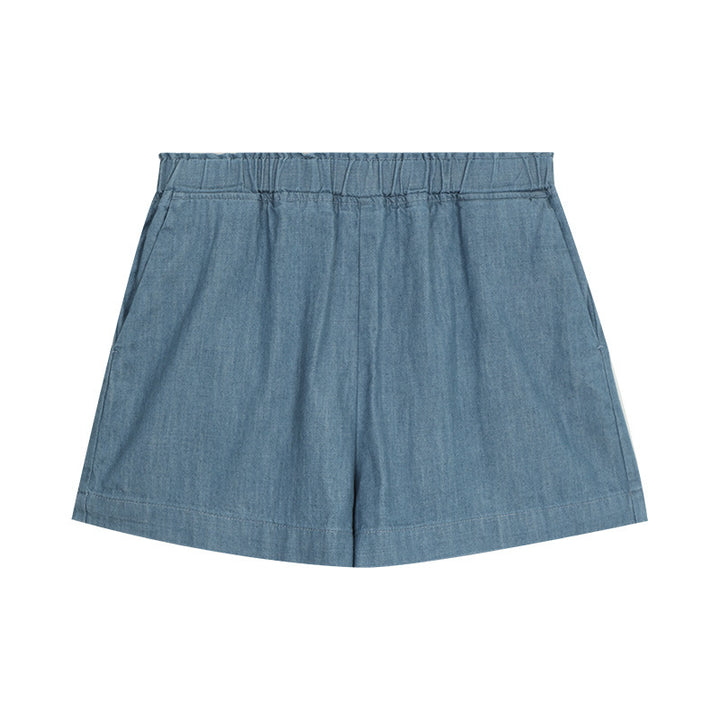 Dame korte denim shorts med elastisk talje og praktiske lommer Stilla