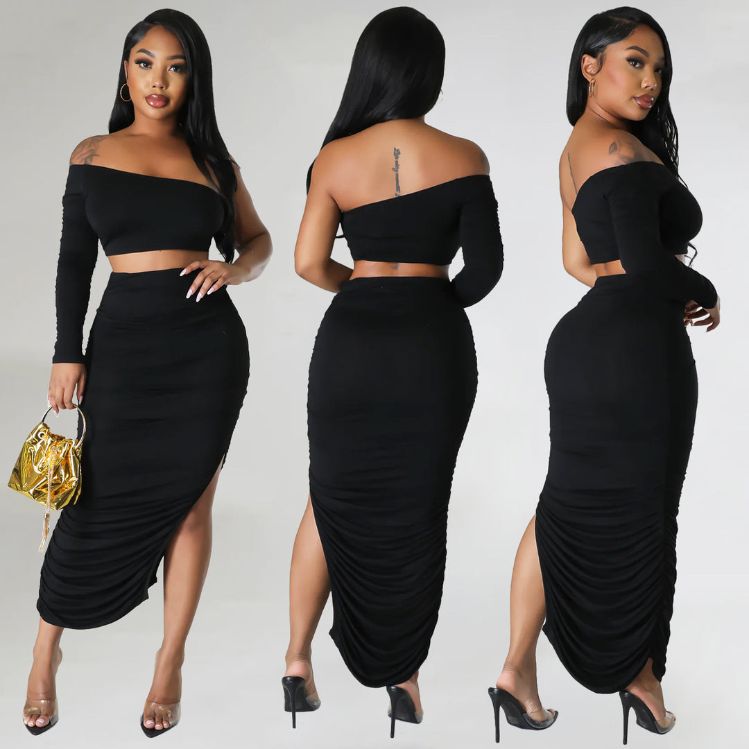Dame Off-Shoulder Raffung To-delt Sæt Stilla
