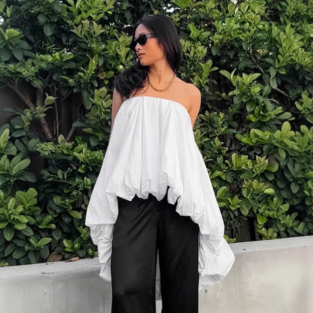 Dame Off-Shoulder Top med voluminøst Rüsche-design Stilla