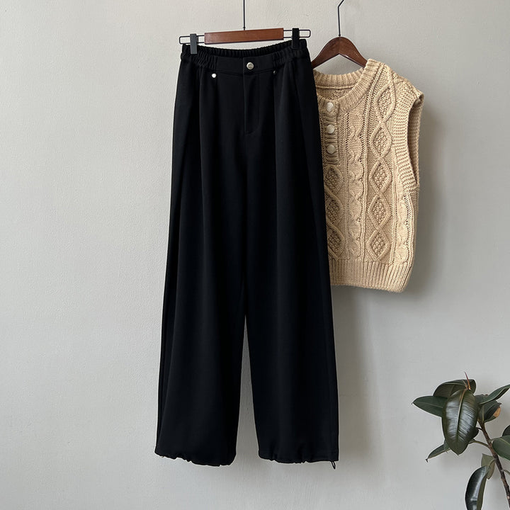 Dame elegante high-waist bukser med elastisk talje og sidelommer Stilla