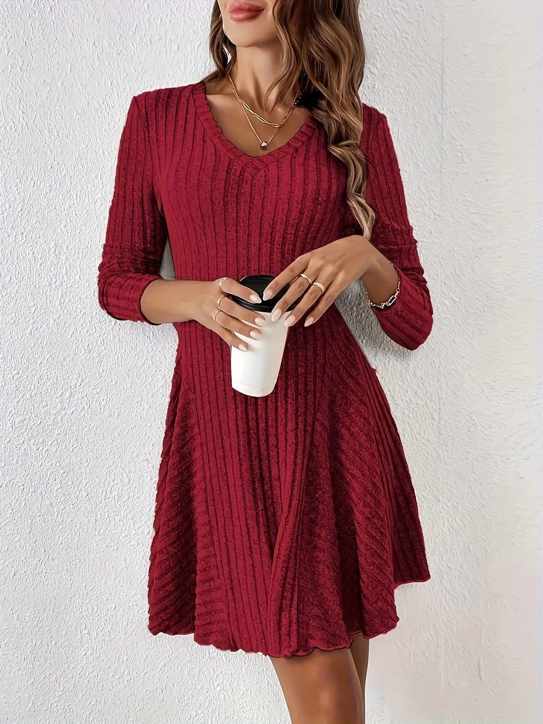 Dame Flared Rib Mini Kjole Stilla