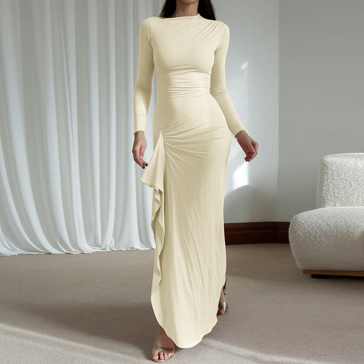 Damer Elegant Langærmet Maxikjole med asymmetrisk Snit og Raffineret Drapering Stilla