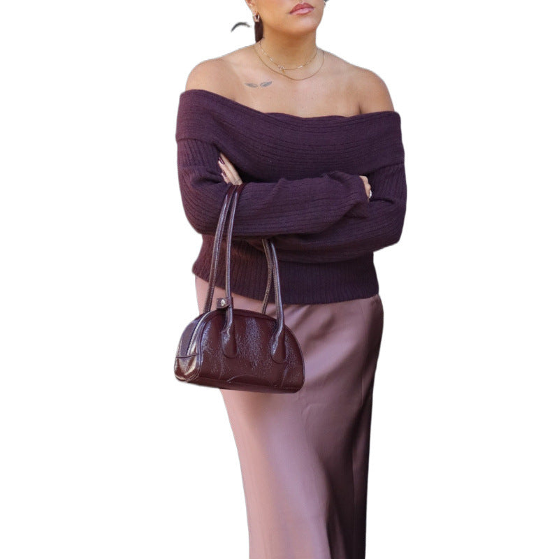 Dame Off-Shoulder Pullover med ribbet design Stilla