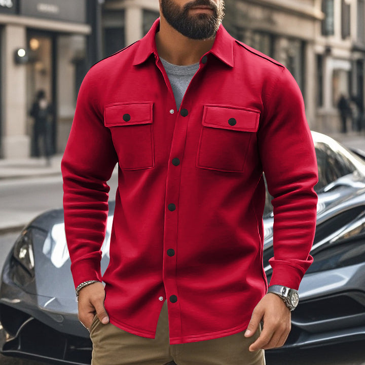 Herrer nan moderigtige overshirt-jakke i filtlook med påsyede brystlommer og synlig trykknapliste Skovae