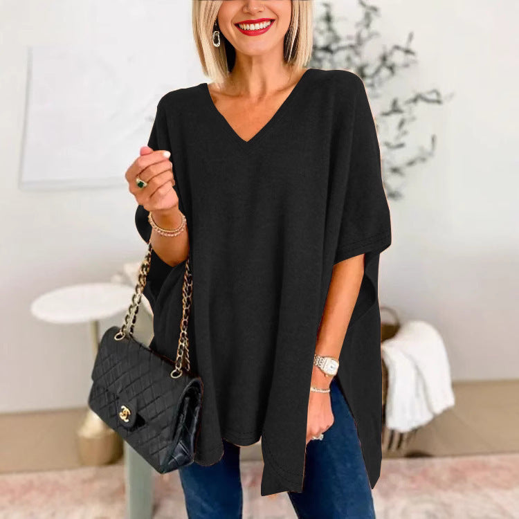 Dame Løs V-Udskæring Poncho Top Stilla