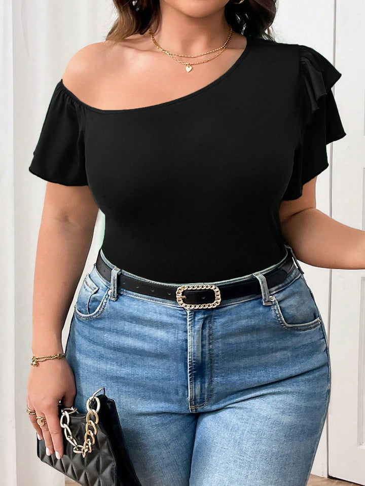 Dame asymmetrisk top med volangdetaljer Stilla