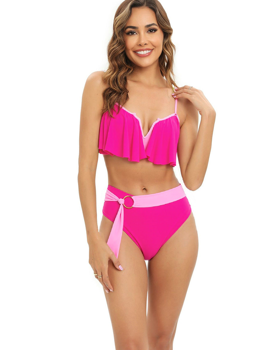 Damer bikini-sæt med fashionable flæse og elegant bælte Skovae