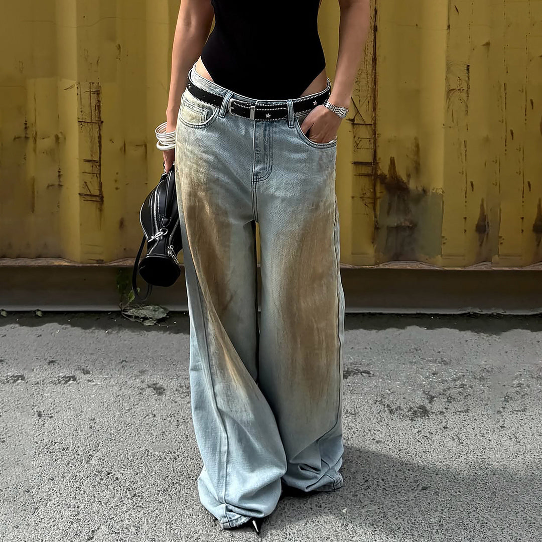 Dame brede jeans med unik vintage-vask Skovae