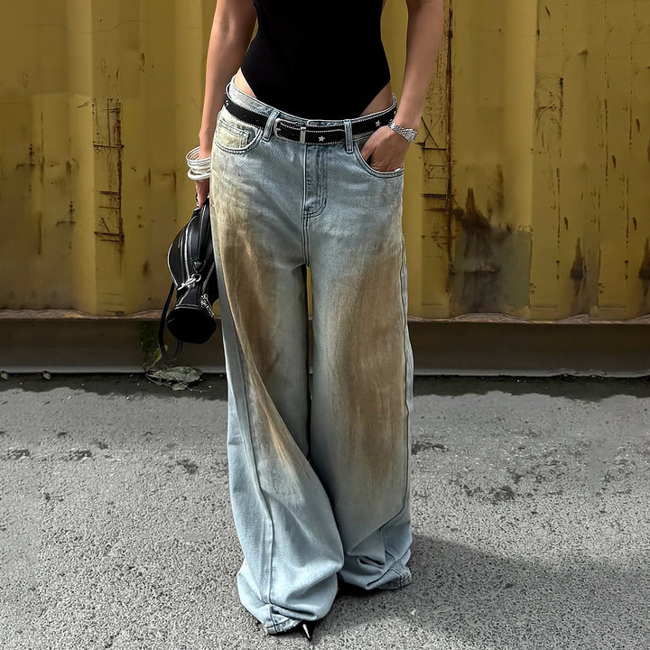 Dame brede jeans med unik vintage-vask Skovae