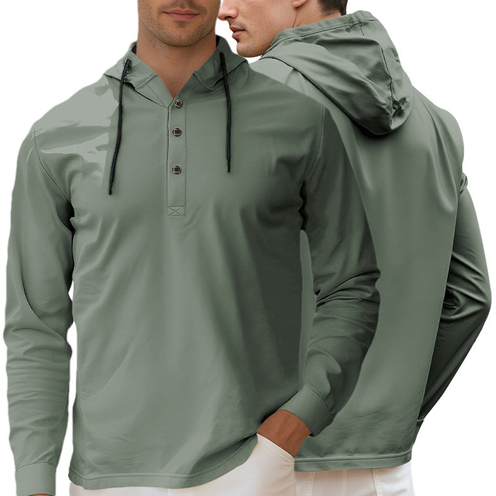 Herrer nan Hætte-Henley Langærmet t-shirt i let stræk jersey med snøre Skovae