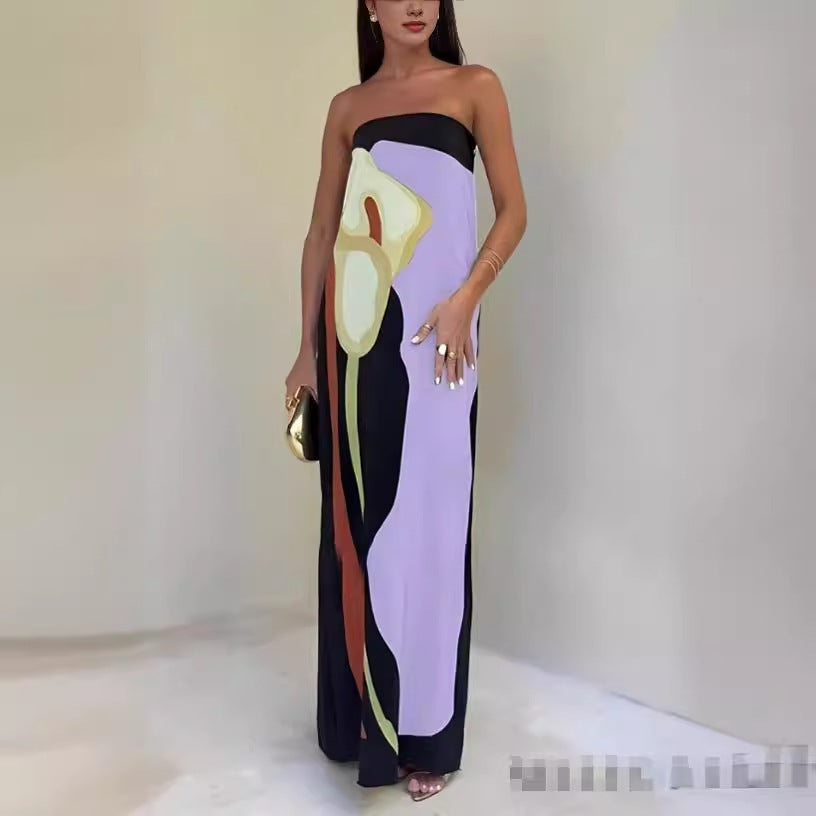 Dame Strapless Maxikjole med kunstnerisk mønster Stilla